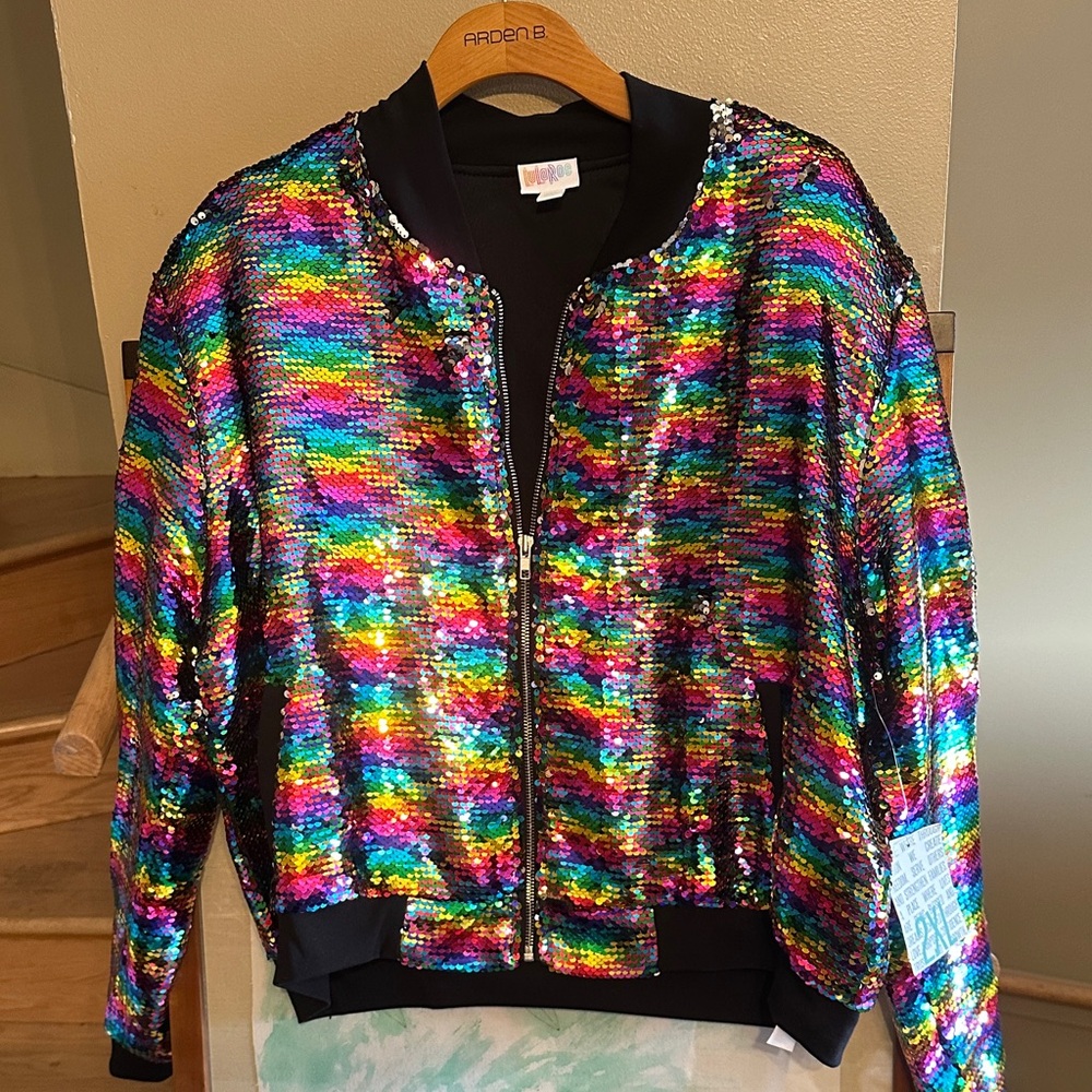 LuLaRoe NWT rainbow Sequin bomber Jacket - Picture 5 of 9